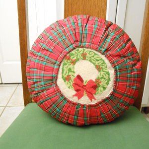 Vintage Cross Stitch Set In Satin Tartan Plaid Pillow For Christmas